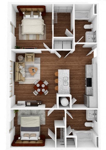 Floor plan for 2 beds, 2 baths, 929 sqft
